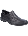 Rieker B0873 Slip-On Dress Shoe in black leather with a sleek design and lightweight sole, ideal for formal and casual wear.