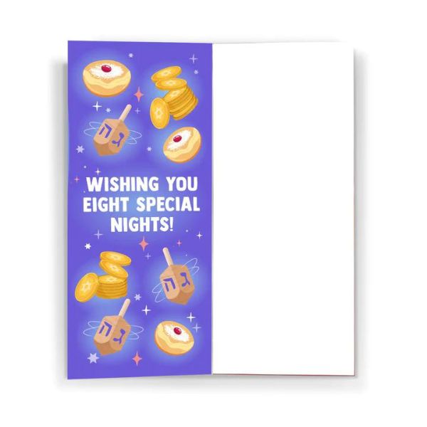 Blue Happy Hanukkah card which reads &quot;Wishing you eight special nights!&quot;