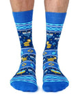 Blue Happy Hanukkah crew socks.