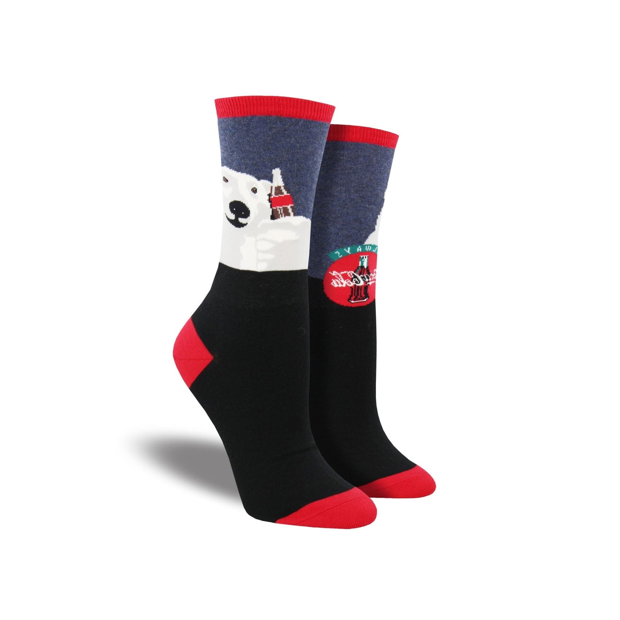 Black, red and grey socks with Coca Cola symbol and polar bear