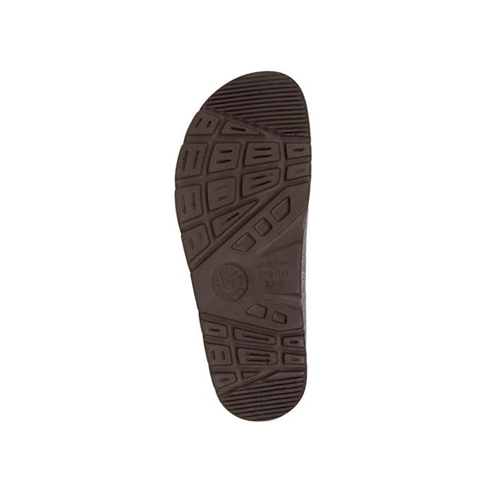 Brown outsole with tread on the Zeus footbed sandal by Mephisto